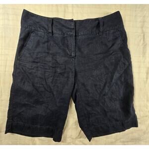 Boden Womens Bermuda Shorts 100% Linen Navy Blue Size 10